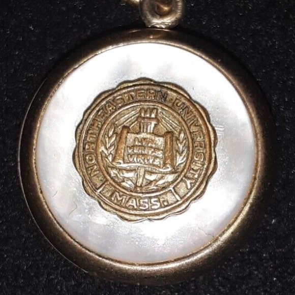 Rare GOLD FILLED LOCKET NORTHEASTERN UNIVERSITY MASS MOTHER OF PEARL & ENAMEL - Picture 1 of 5